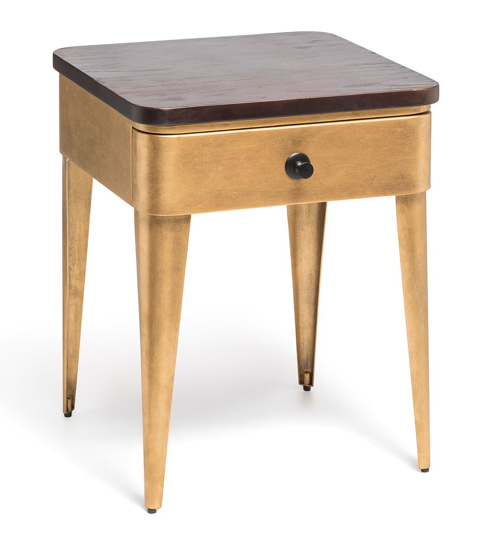 Modern Bedside Table in Brass Finish with Storage Drawer and Wood Top-Furniture > Bedroom-PEROZ Accessories