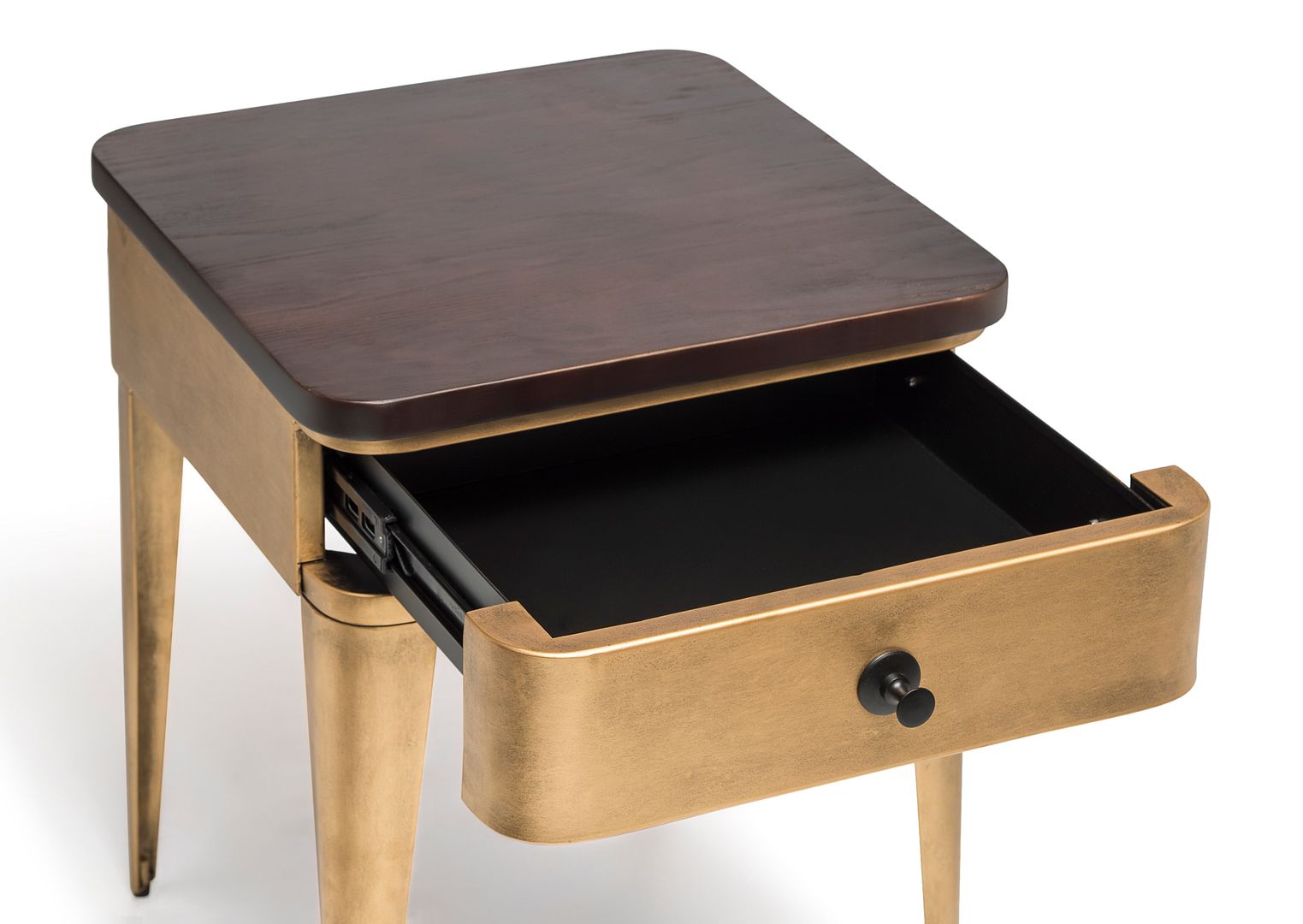 Modern Bedside Table in Brass Finish with Storage Drawer and Wood Top-Furniture > Bedroom-PEROZ Accessories