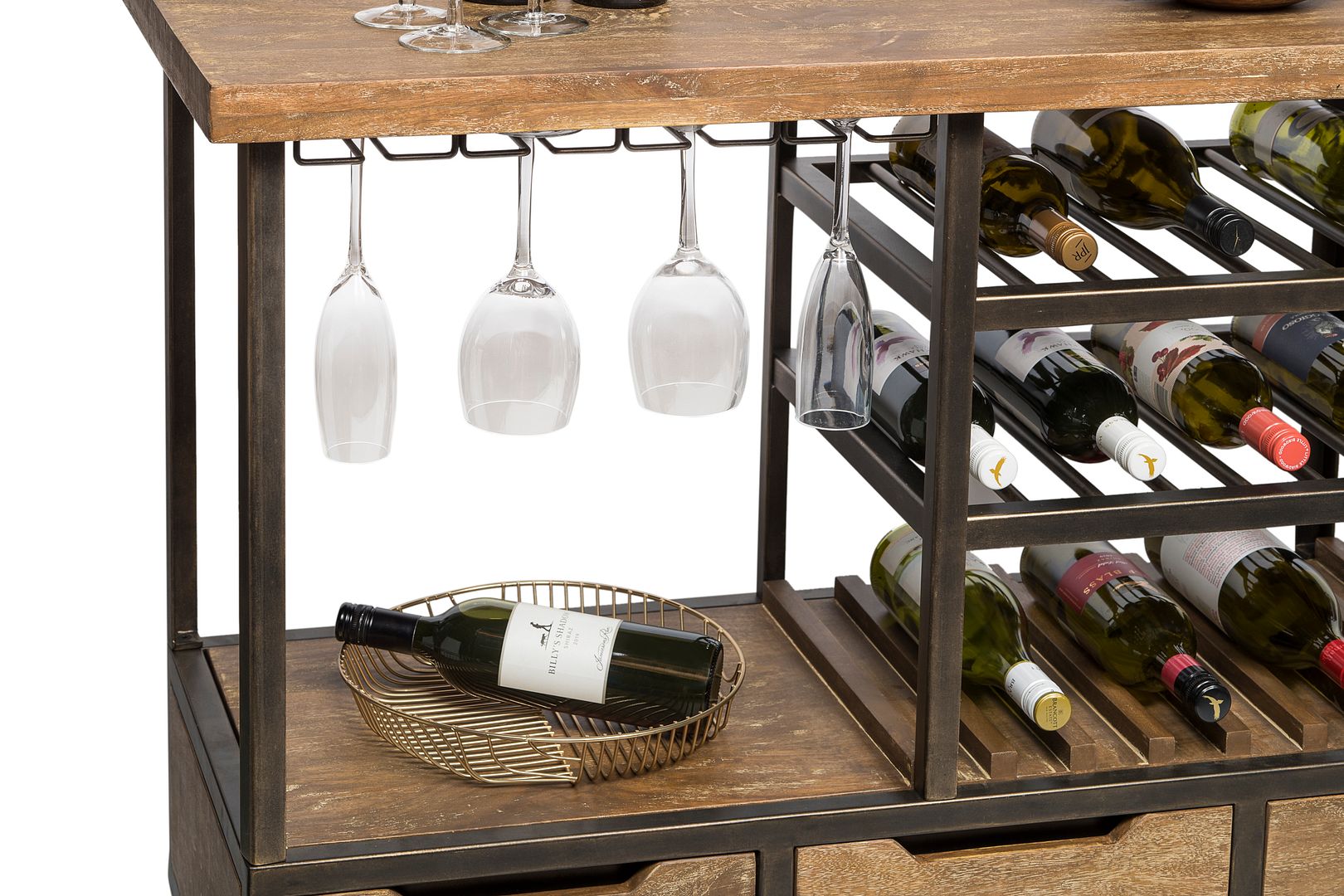 Industrial Style Wooden Bar Cart Drinks Trolley Station with Wine Bottle Rack-Furniture > Living Room-PEROZ Accessories