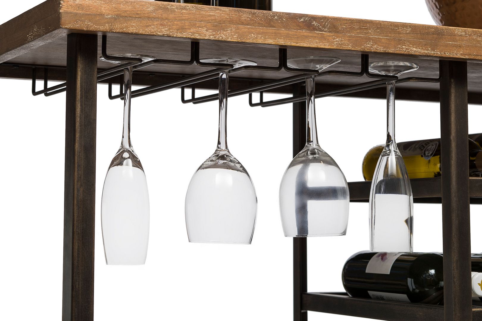 Industrial Style Wooden Bar Cart Drinks Trolley Station with Wine Bottle Rack-Furniture > Living Room-PEROZ Accessories