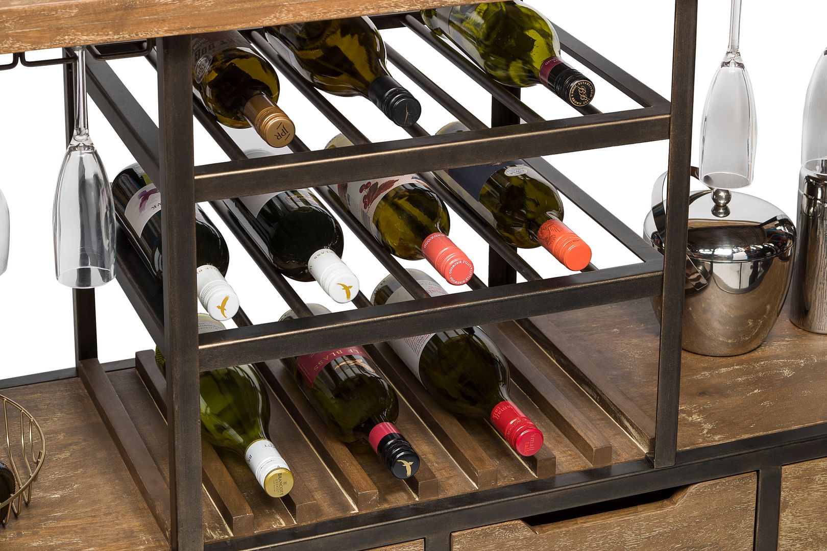 Industrial Style Wooden Bar Cart Drinks Trolley Station with Wine Bottle Rack-Furniture > Living Room-PEROZ Accessories