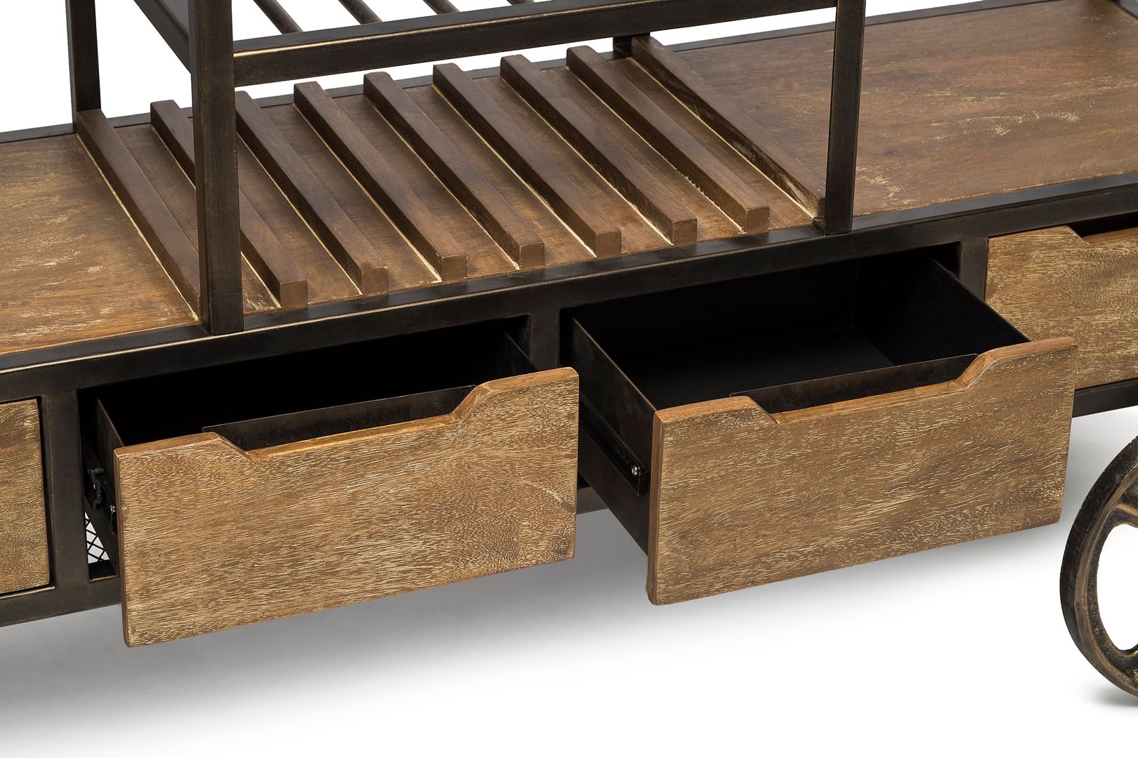 Industrial Style Wooden Bar Cart Drinks Trolley Station with Wine Bottle Rack-Furniture > Living Room-PEROZ Accessories