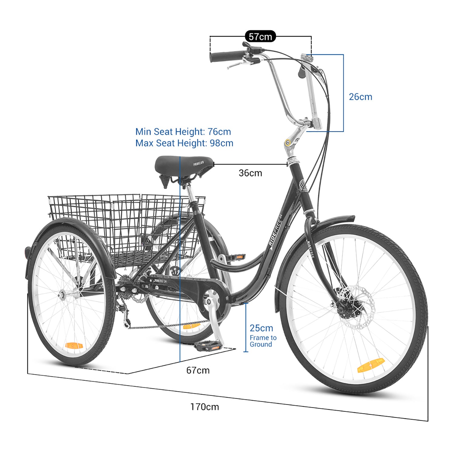 Progear Bikes RideFree Trike 24" Blue-Sports & Fitness > Bikes & Accessories-PEROZ Accessories