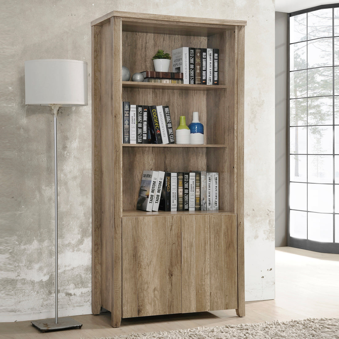 Display Shelf Book Case Stand Bookshelf Natural Wood like MDF in Oak Colour-Bookcases &amp; Shelves-PEROZ Accessories