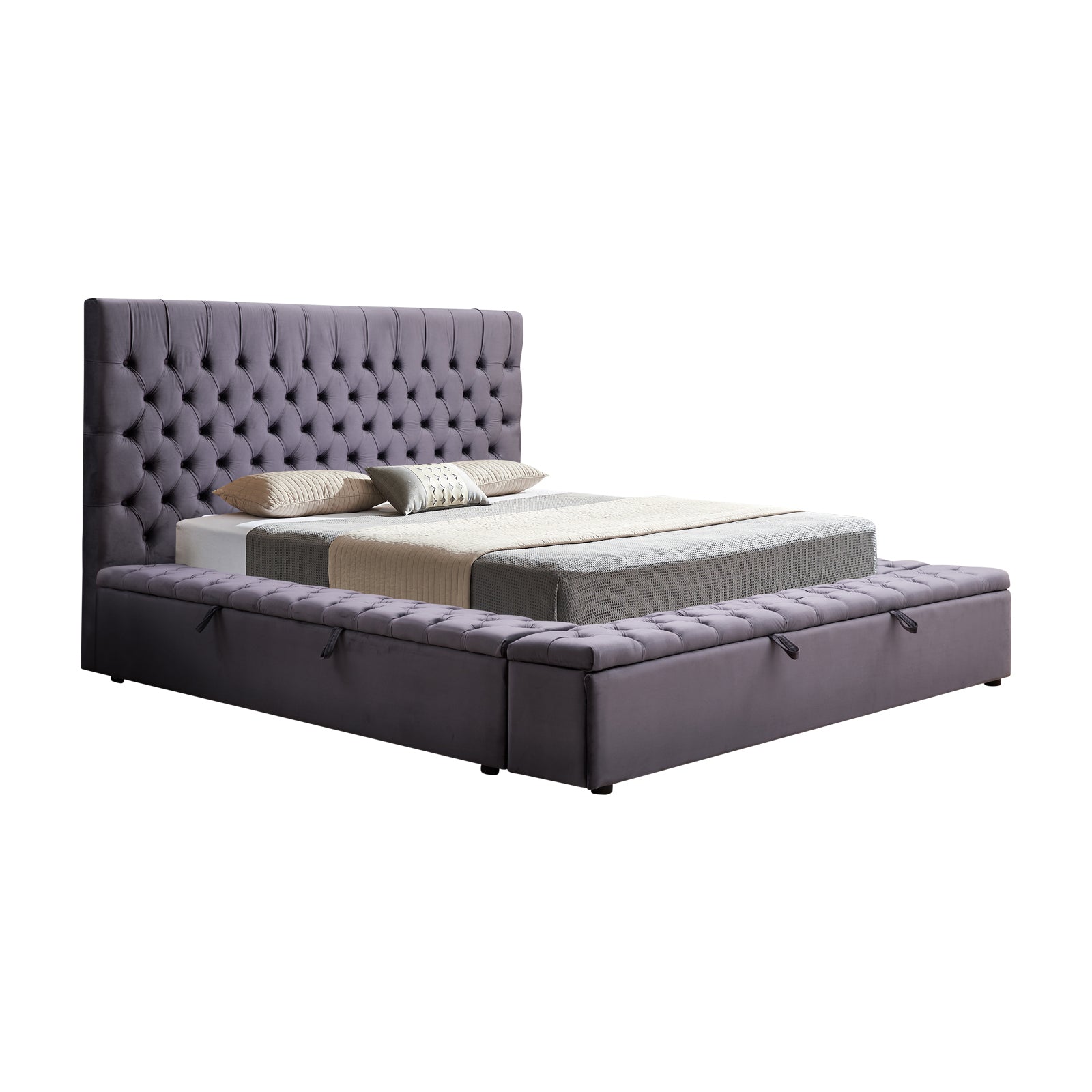 Queen Size Bedframe Velvet Upholstery Deep Grey Colour Tufted Headboard Deep Quilting-Furniture > Bedroom-PEROZ Accessories