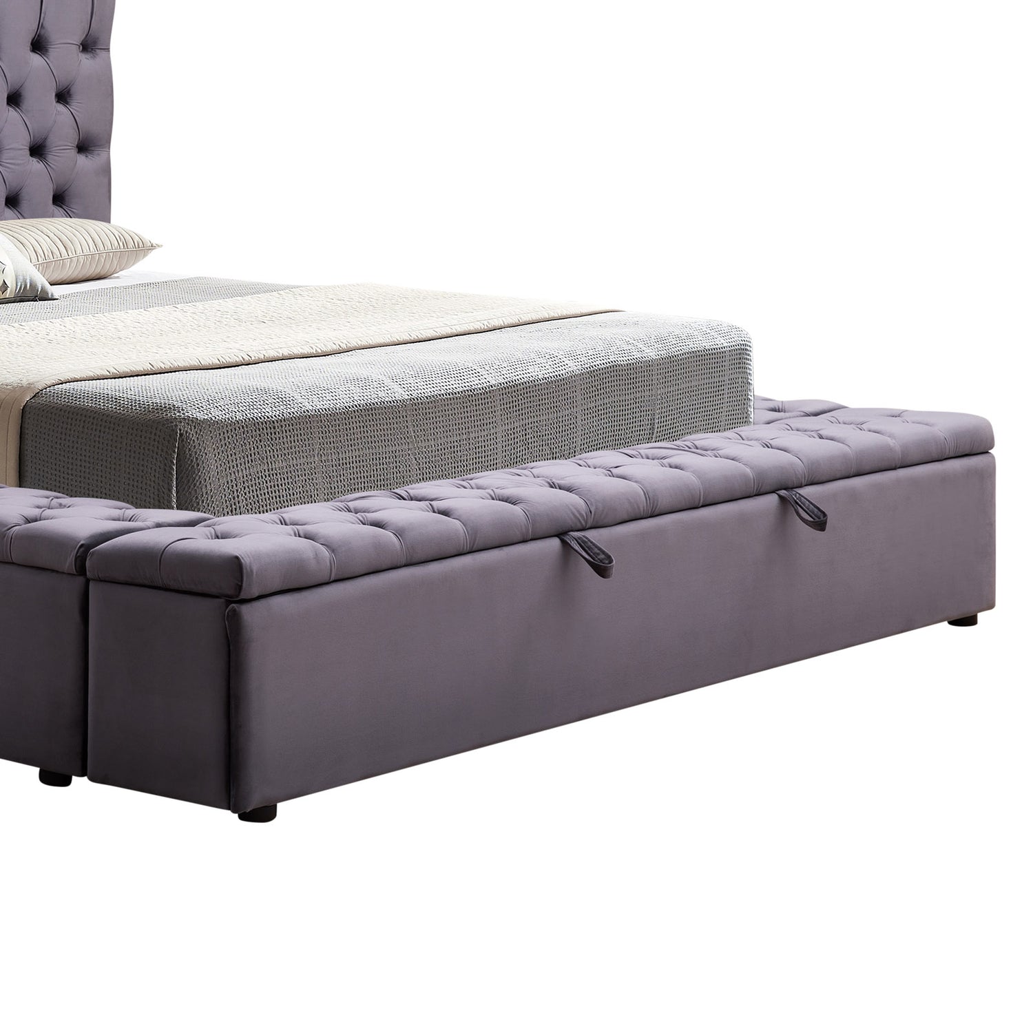 Queen Size Bedframe Velvet Upholstery Deep Grey Colour Tufted Headboard Deep Quilting-Furniture > Bedroom-PEROZ Accessories