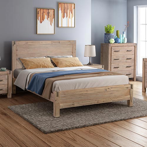Queen size Bed Frame in Solid Acacia Veneered Medium High Headboard in Oak-Furniture > Bedroom-PEROZ Accessories