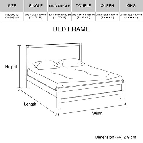Queen size Bed Frame in Solid Acacia Veneered Medium High Headboard in Oak-Furniture > Bedroom-PEROZ Accessories