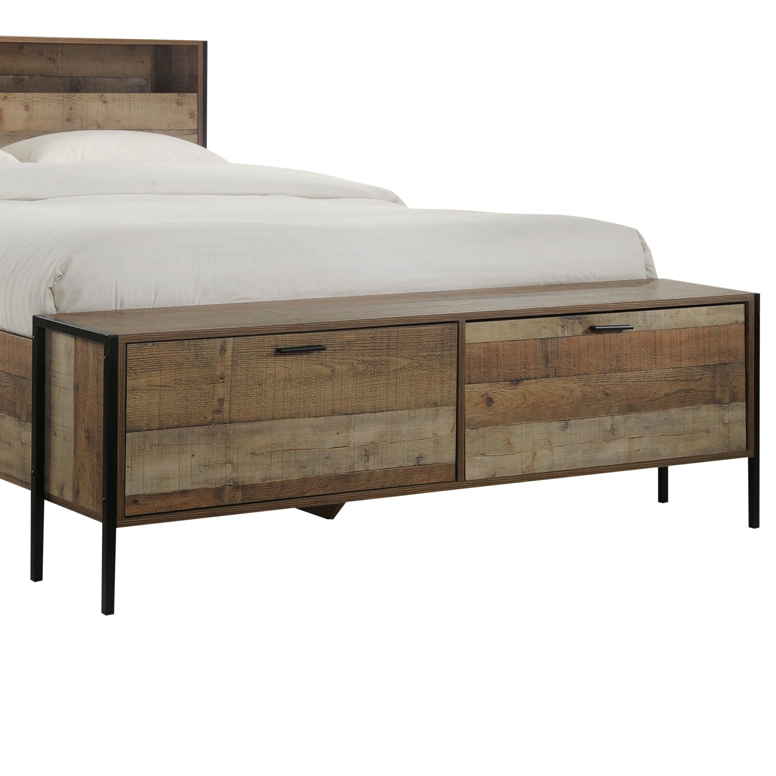 Queen Size Storage Bed Farme in Oak Colour with Particle Board Contraction and Metal Legs-Furniture > Bedroom-PEROZ Accessories