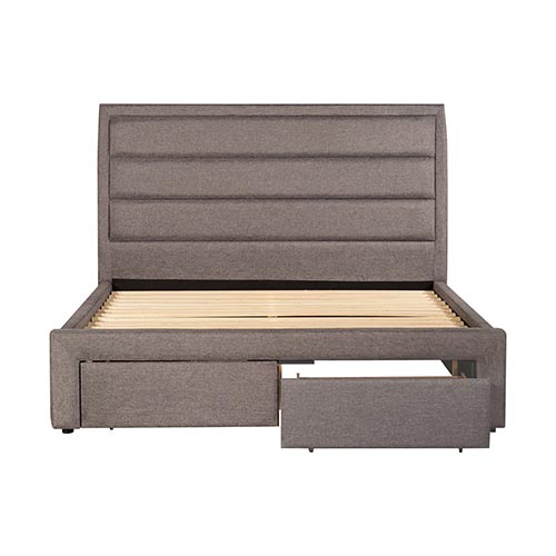 Storage Bed Frame Queen Size Upholstery Fabric in Light Grey with Base Drawers-Furniture > Bedroom-PEROZ Accessories
