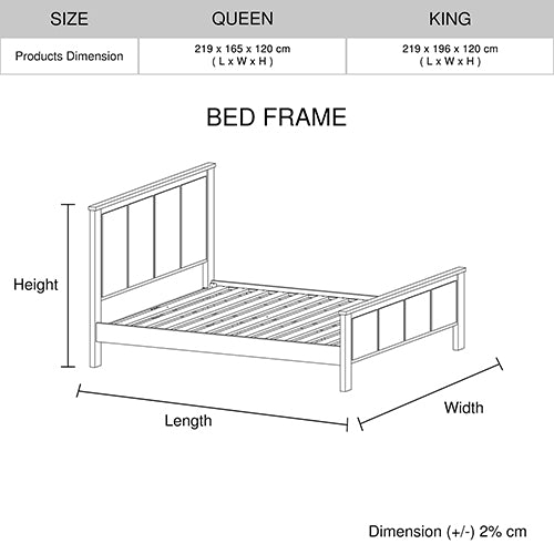 Queen Size Bed Frame with Solid Acacia Wood Veneered Construction in White Ash Colour-Furniture > Bedroom-PEROZ Accessories