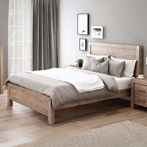 Bed Frame Double Size in Solid Wood Veneered Acacia Bedroom Timber Slat in Oak-Furniture > Bedroom-PEROZ Accessories
