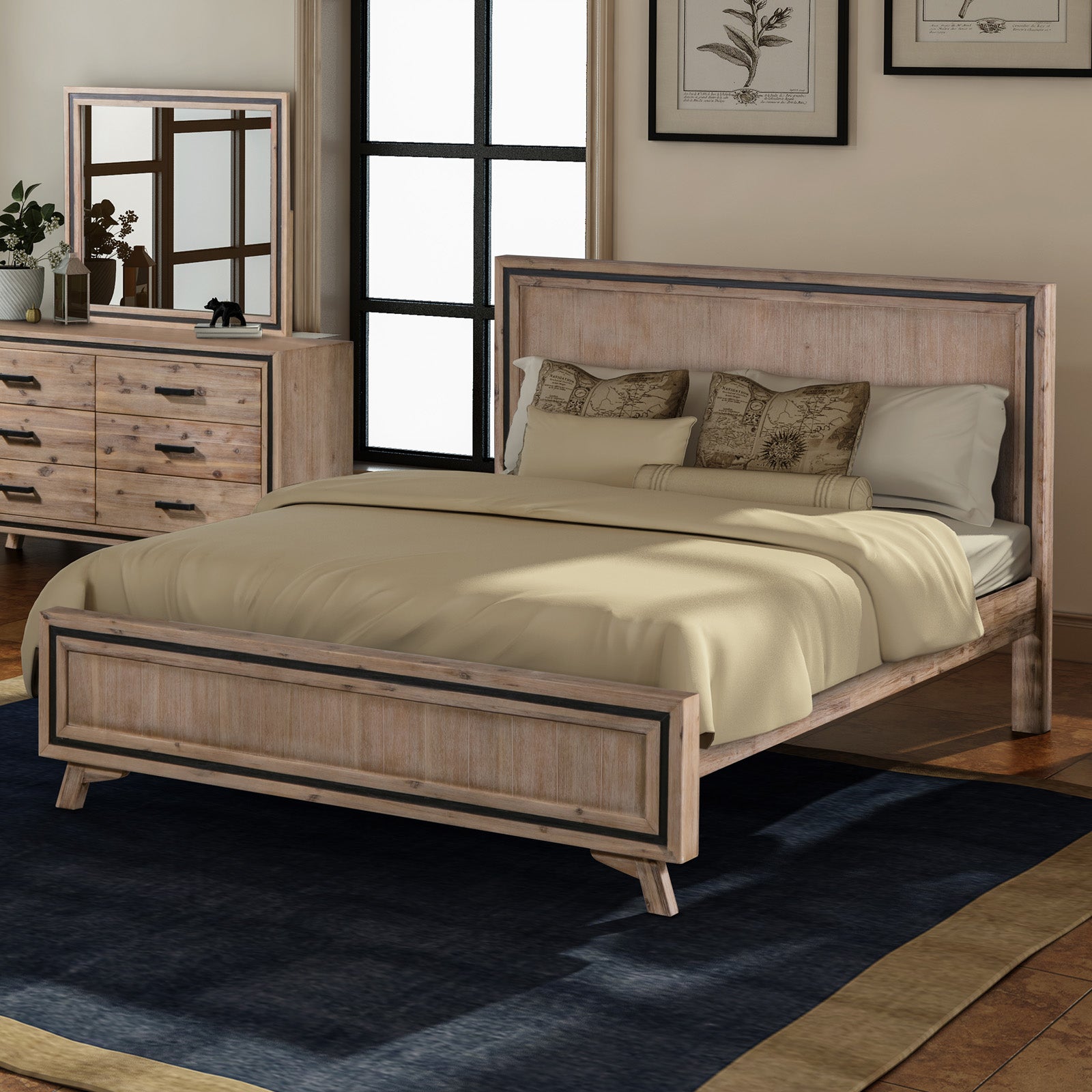 King Size Silver Brush Bed Frame in Acacia Wood Construction-Furniture > Bedroom-PEROZ Accessories
