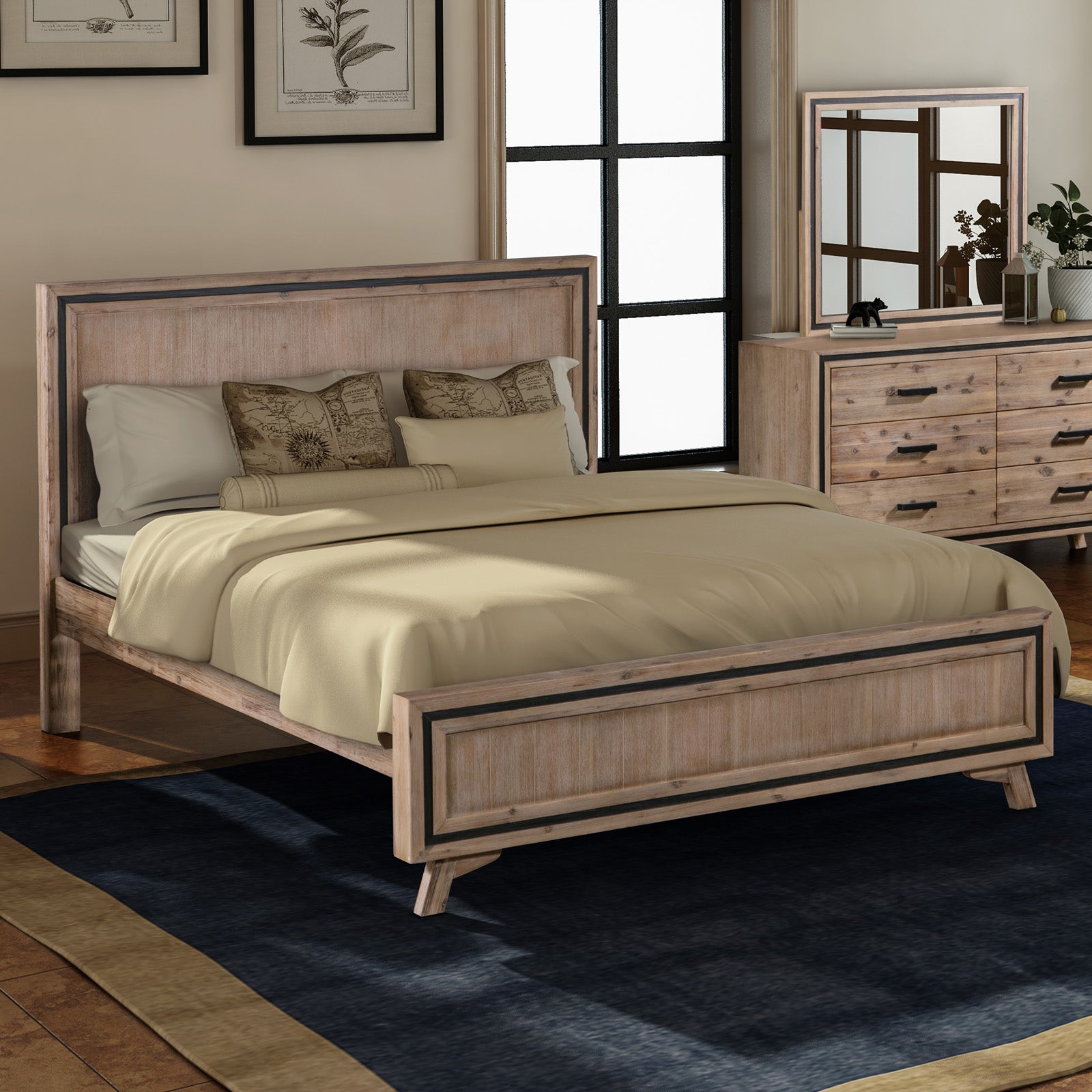 King Size Silver Brush Bed Frame in Acacia Wood Construction-Furniture > Bedroom-PEROZ Accessories