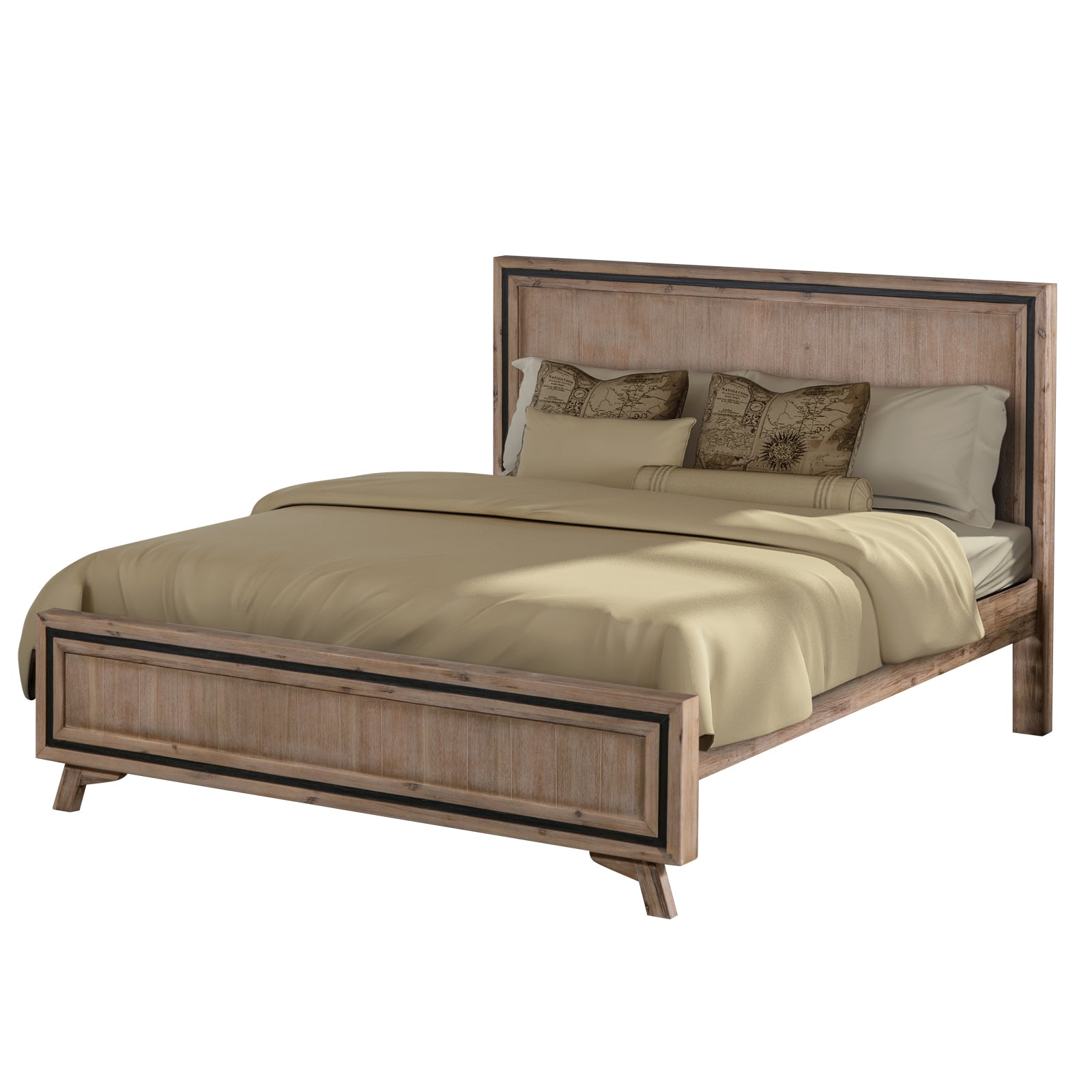 King Size Silver Brush Bed Frame in Acacia Wood Construction-Furniture > Bedroom-PEROZ Accessories