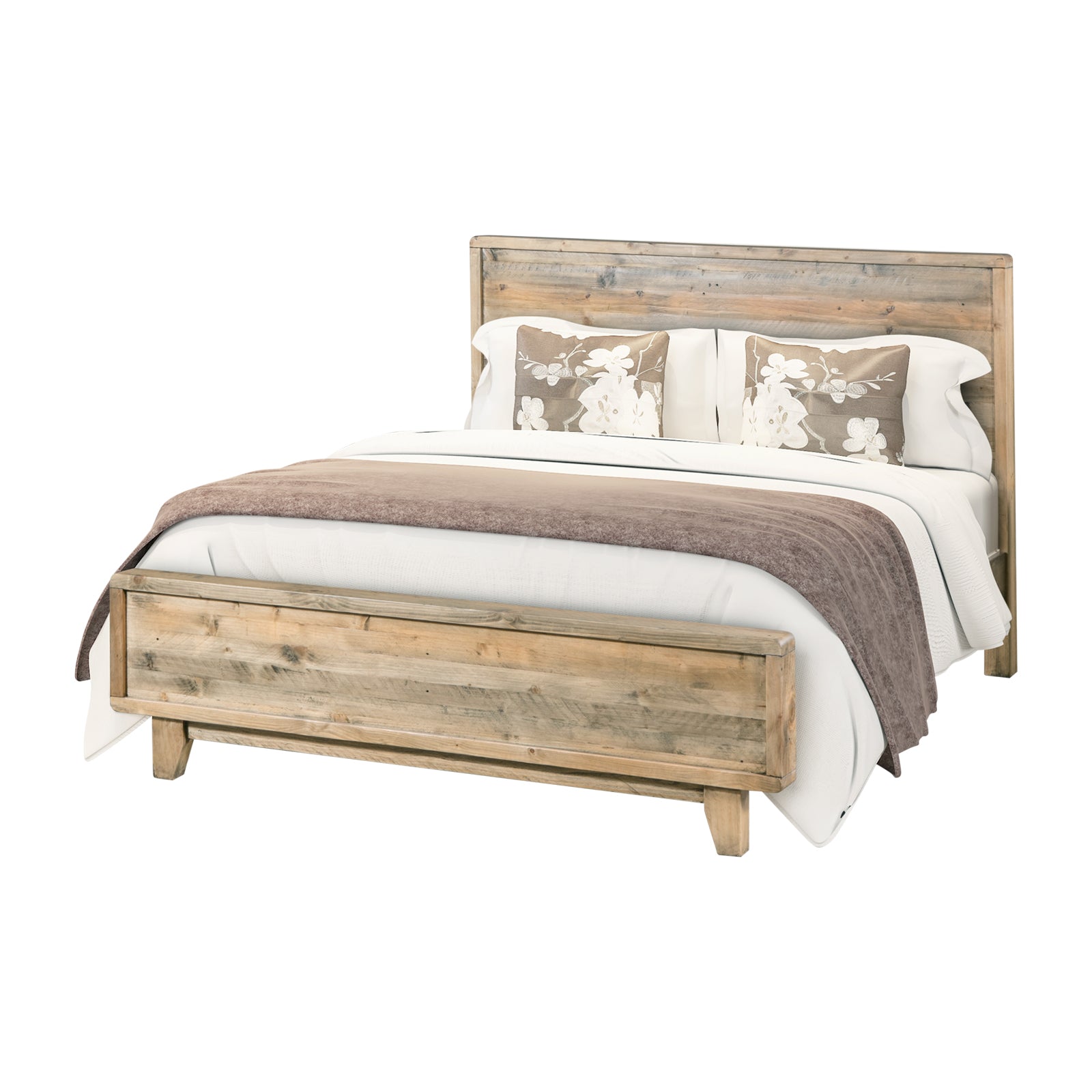 Queen Size Wooden Bed Frame in Solid Wood Antique Design Light Brown-Furniture > Bedroom-PEROZ Accessories