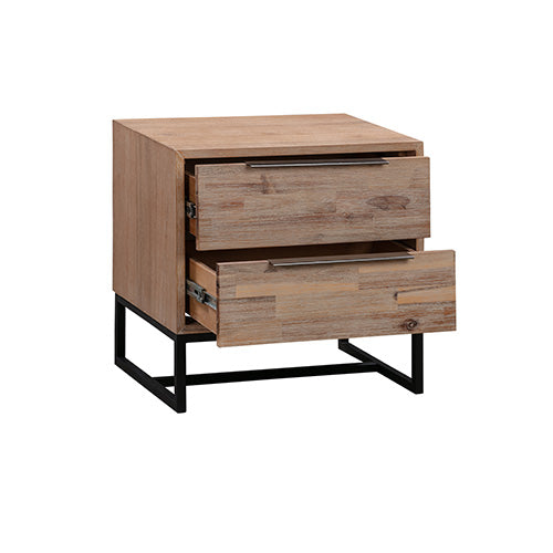 Bedside Table 2 drawers Side Table Solid Acacia Wood Veneered in Tea Colour-Furniture > Bedroom-PEROZ Accessories