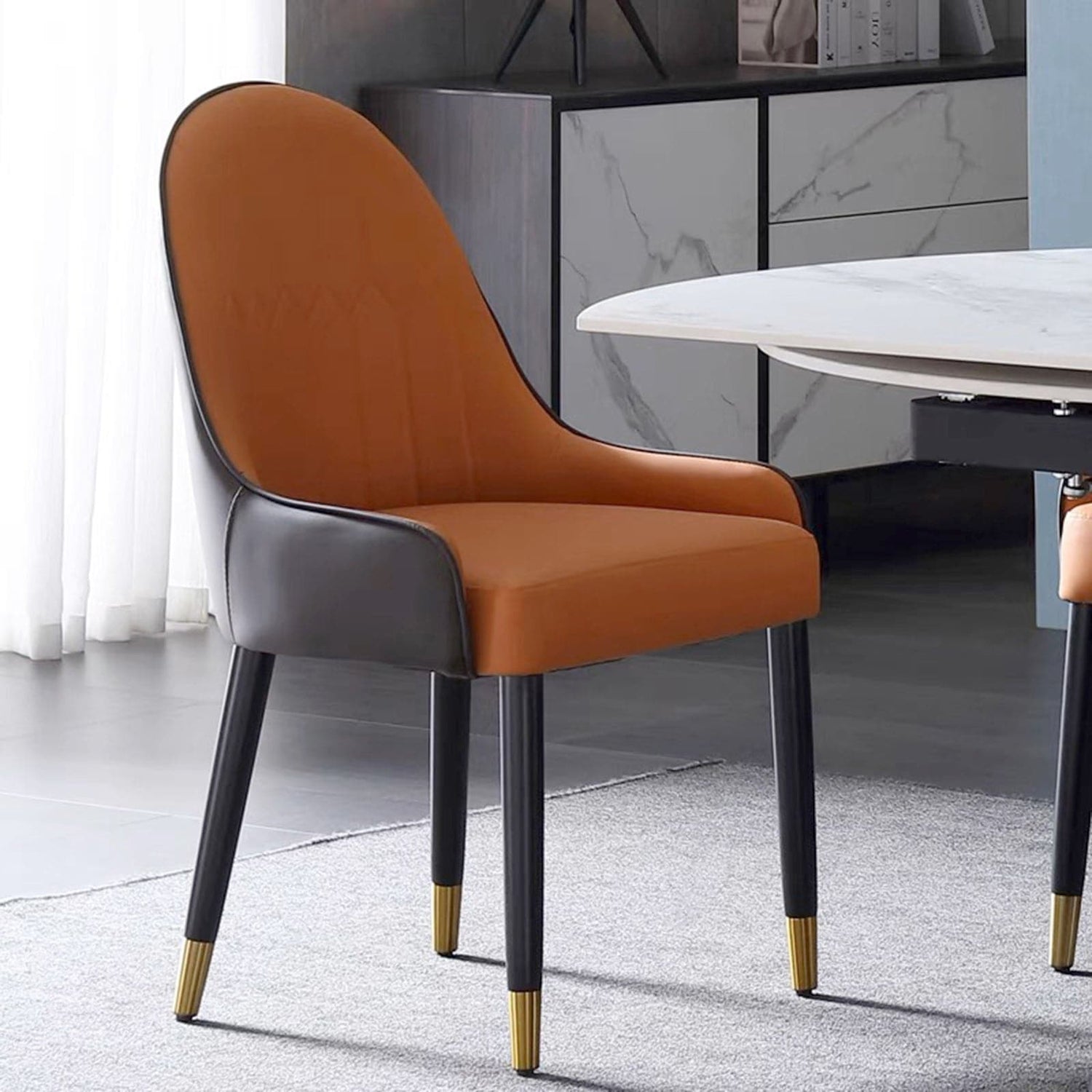 2X Dining Chairs Orange Colour Premium Leatherette Carbon Steel Frame Firm Support-Furniture > Dining - Peroz Australia - Image - 1