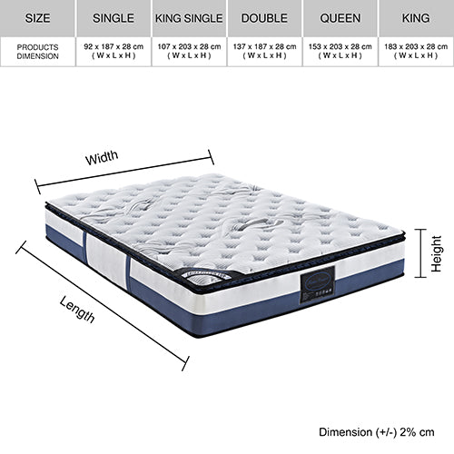 King Single Mattress Latex Pillow Top Pocket Spring Foam Medium Firm Bed-Furniture > Mattresses-PEROZ Accessories