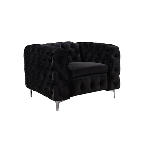 3+2+1 Seater Sofa Classic Button Tufted Lounge in Black Velvet Fabric with Metal Legs-Furniture > Sofas-PEROZ Accessories