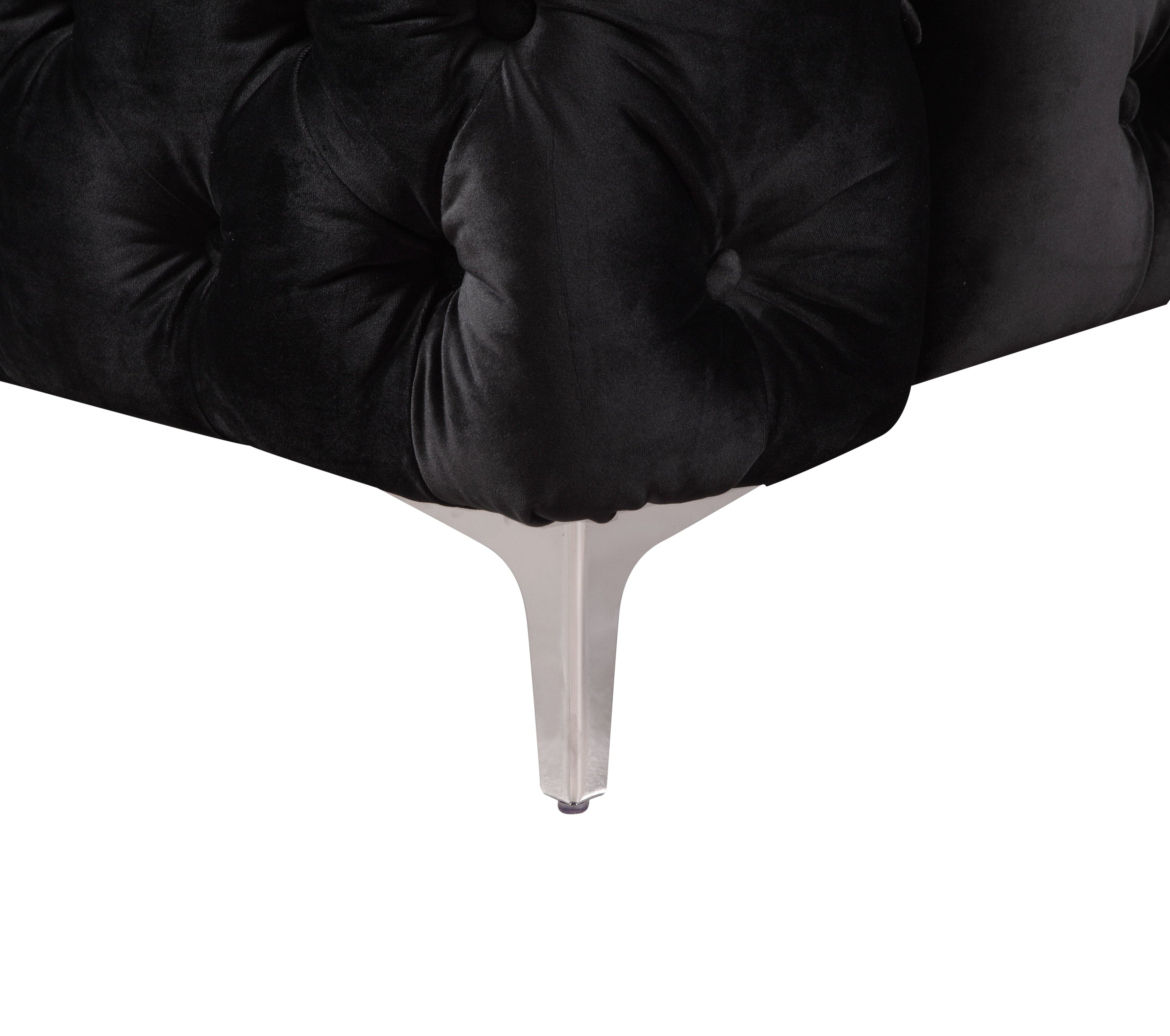 2 Seater Sofa Classic Button Tufted Lounge in Black Velvet Fabric with Metal Legs-Furniture > Sofas-PEROZ Accessories
