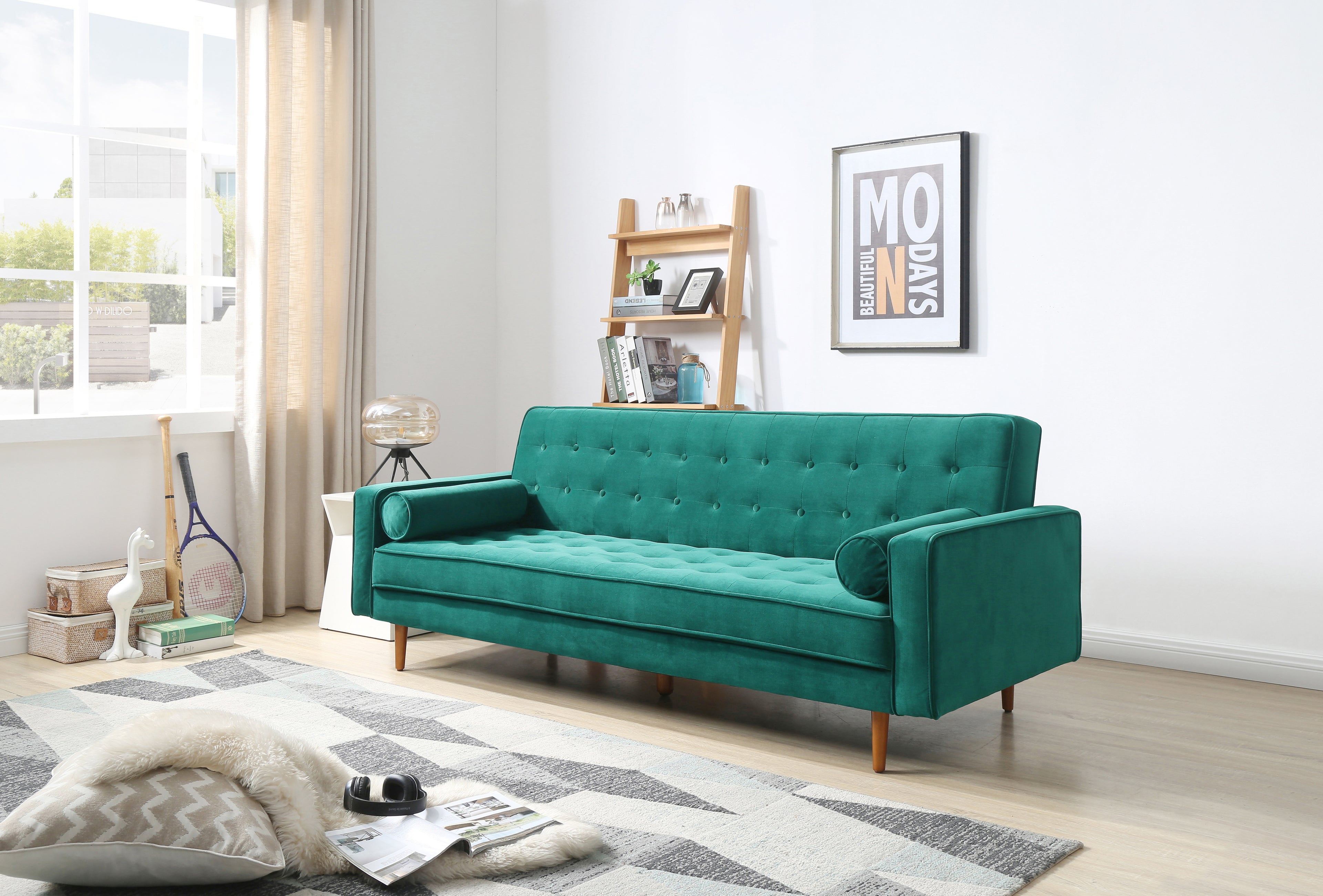 Sofa Bed 3 Seater Button Tufted Lounge Set for Living Room Couch in Velvet Green Colour-Furniture > Sofas-PEROZ Accessories