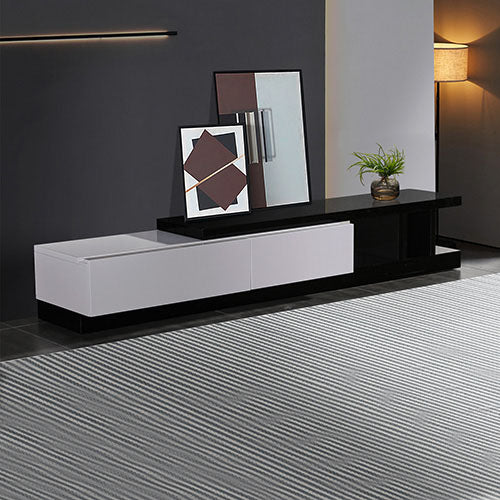 TV Cabinet with 2 Storage Drawers With High Glossy Assembled Entertainment Unit in Black & White colour-Entertainment Unit-PEROZ Accessories