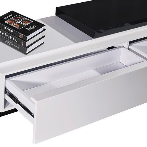 TV Cabinet with 2 Storage Drawers With High Glossy Assembled Entertainment Unit in Black & White colour-Entertainment Unit-PEROZ Accessories
