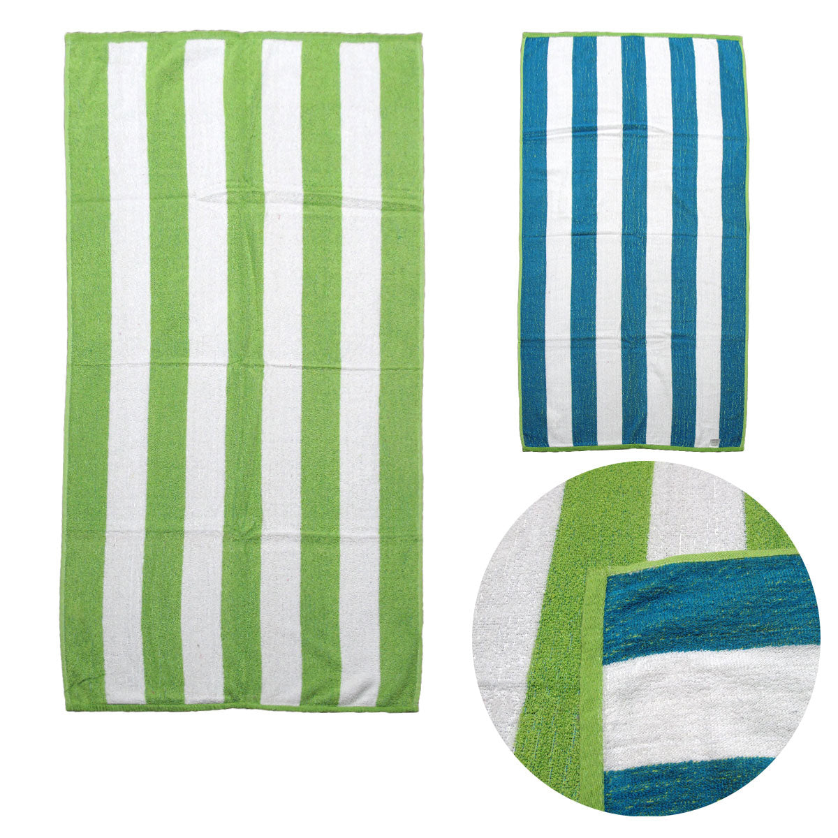 Set of 2 Reversible Cabana Striped Towels Lime/Blue-Home & Garden > Bathroom Accessories-PEROZ Accessories