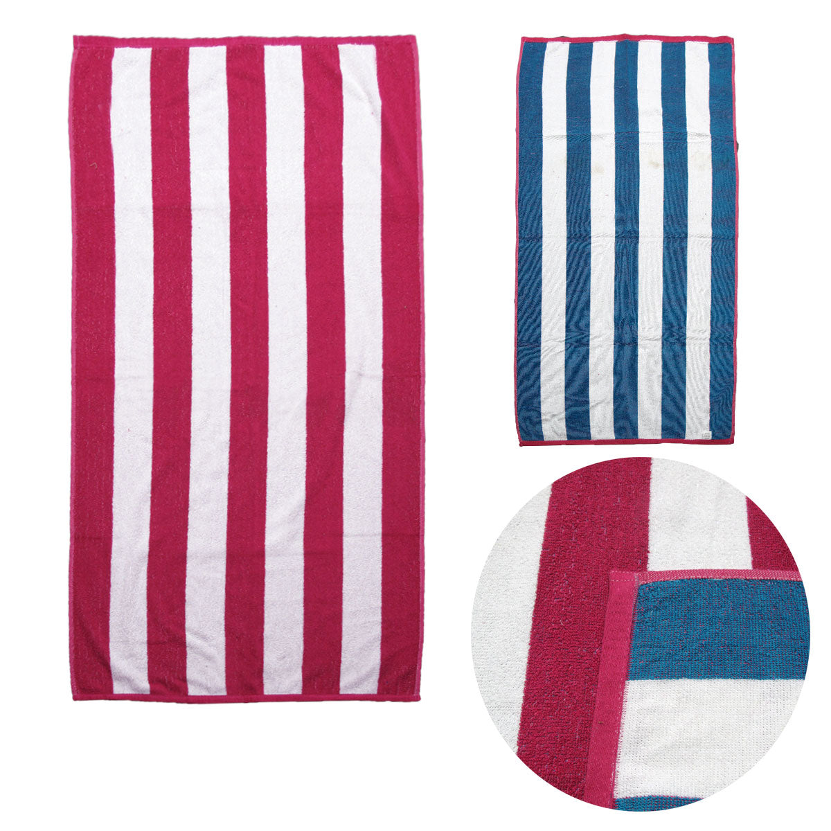 Set of 2 Reversible Cabana Striped Towels Hot Pink/Blue-Home & Garden > Bathroom Accessories-PEROZ Accessories