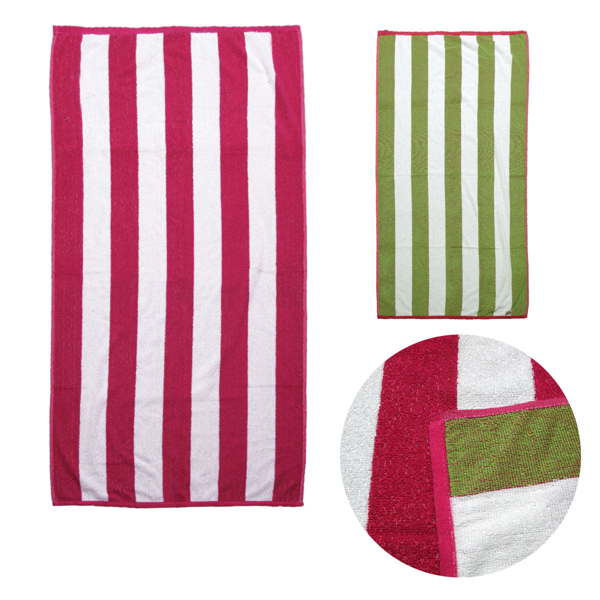 Set of 2 Reversible Cabana Striped Towels Hot Pink/Lime-Home & Garden > Bathroom Accessories-PEROZ Accessories