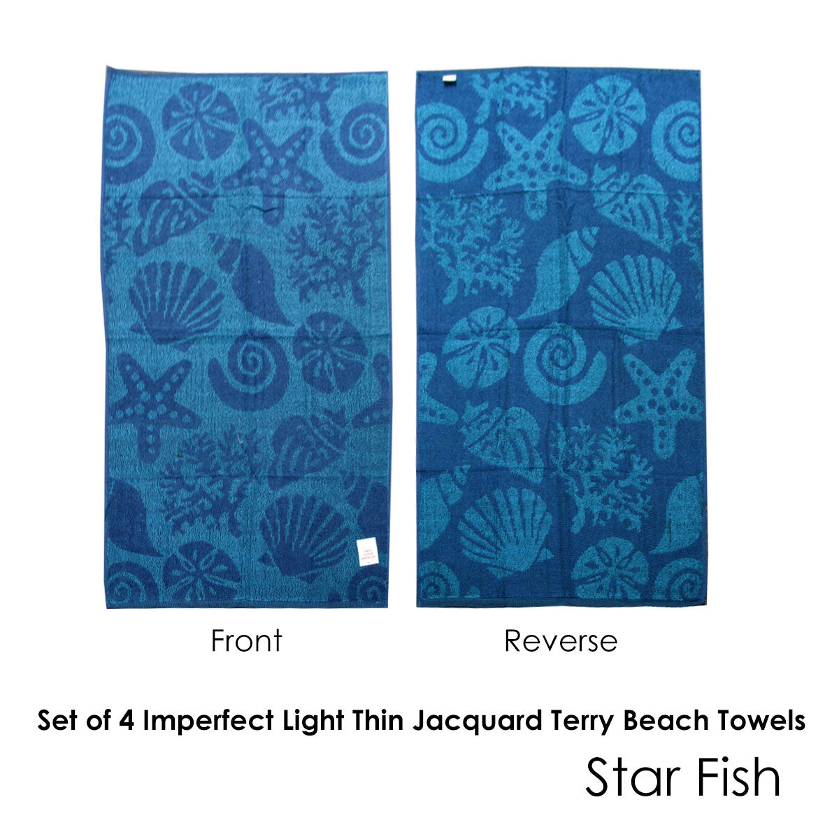 Set of 4 Imperfect Jacquard Terry Beach Towels Star Fish-Home & Garden > Bathroom Accessories-PEROZ Accessories