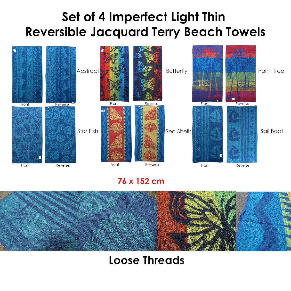 Set of 4 Imperfect Jacquard Terry Beach Towels Star Fish-Home & Garden > Bathroom Accessories-PEROZ Accessories