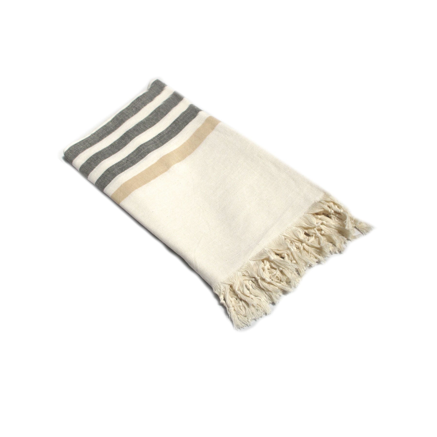 Fringe Turkish Towel Wide Stripes Black Taupe-Home & Garden > Bathroom Accessories-PEROZ Accessories