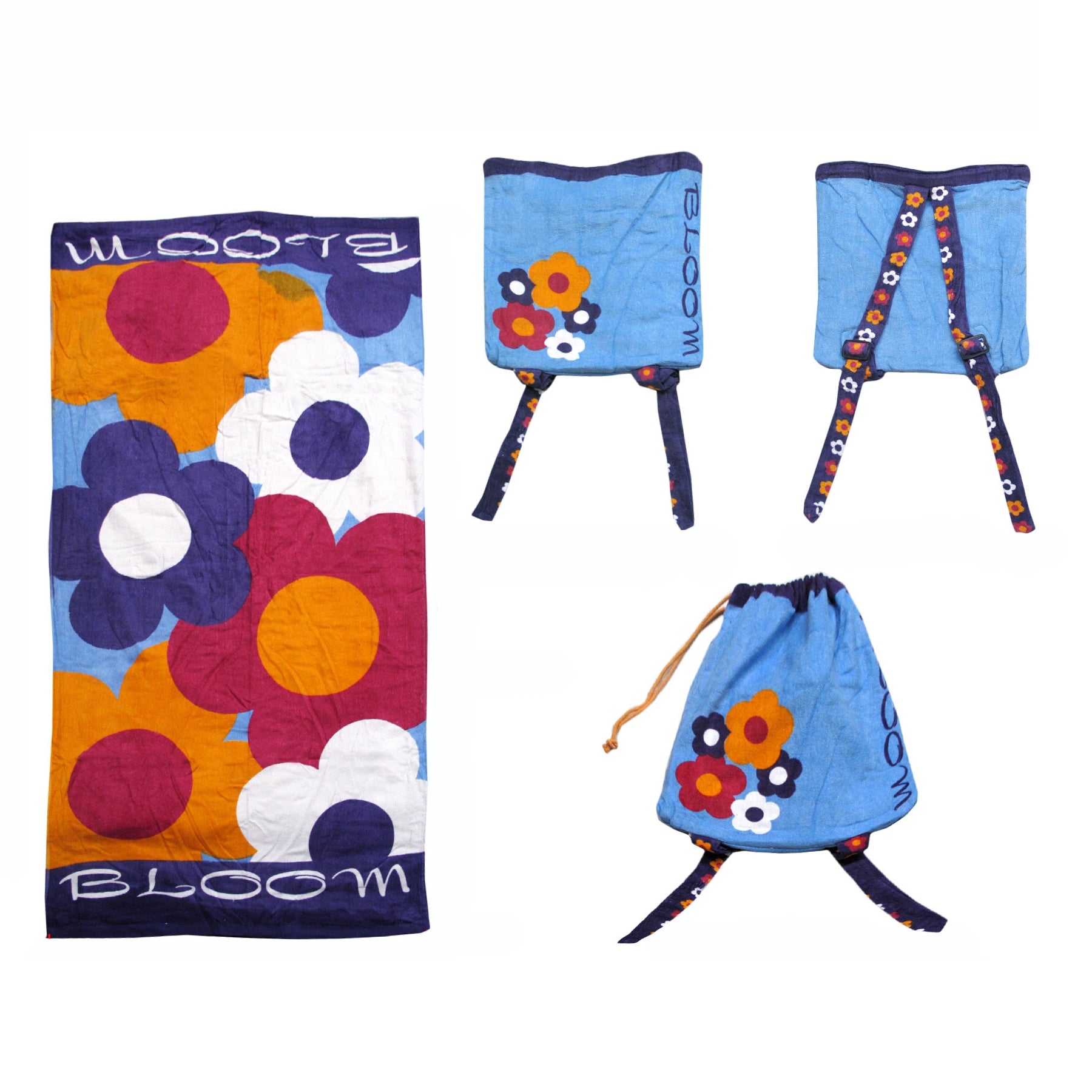 Kids Beach Towel N Bag Bloom-Home & Garden > Bathroom Accessories-PEROZ Accessories
