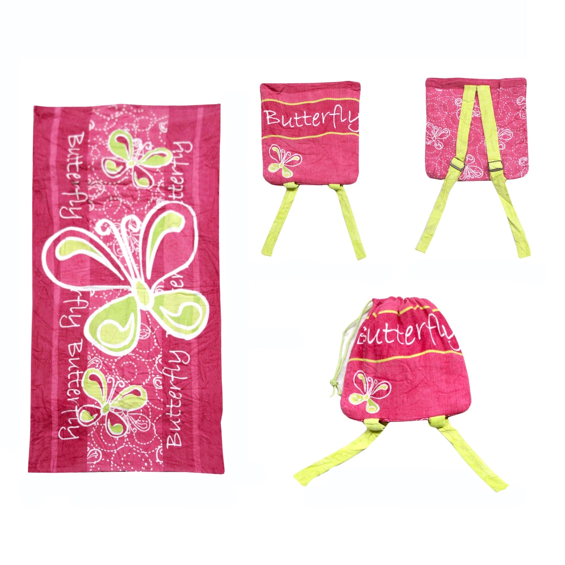Kids Beach Towel N Bag Butterfly-Home & Garden > Bathroom Accessories-PEROZ Accessories