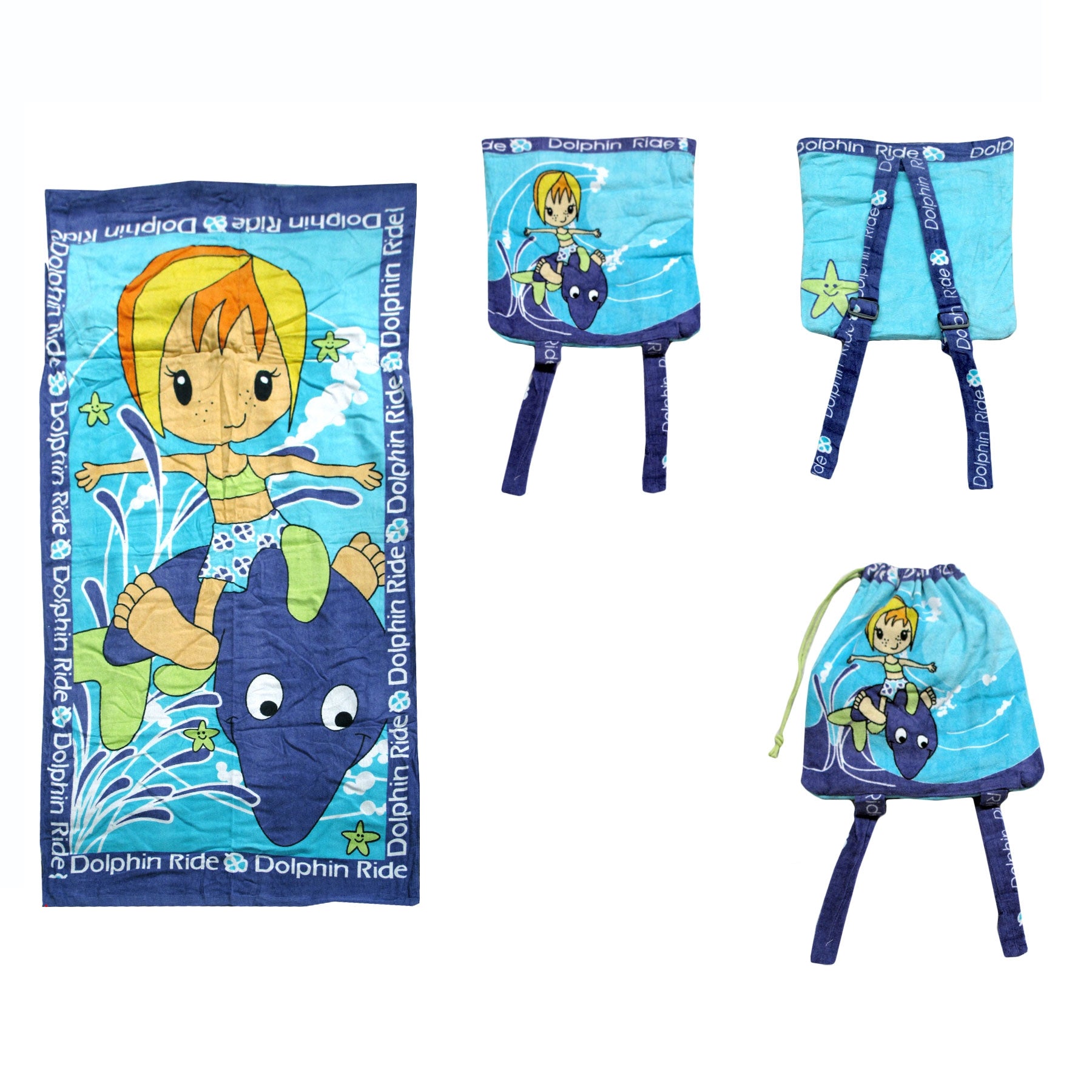Kids Beach Towel N Bag Dolphin-Home & Garden > Bathroom Accessories-PEROZ Accessories