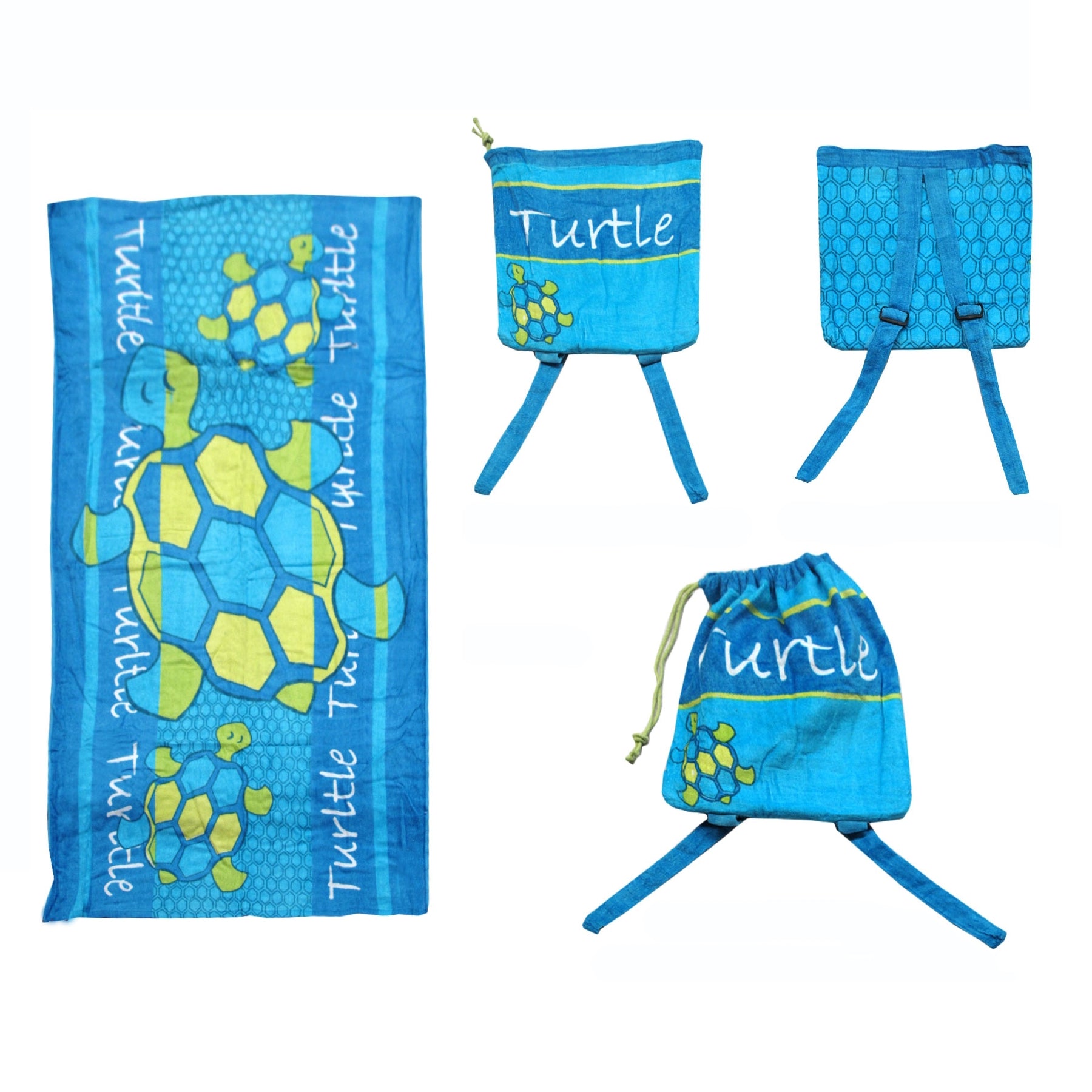 Kids Beach Towel N Bag Turtle-Home & Garden > Bathroom Accessories-PEROZ Accessories