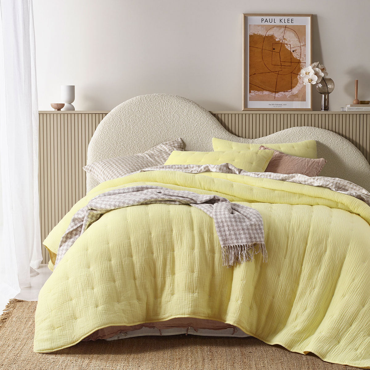 Vintage Design Homewares 3 Piece Hugo Cotton Gauze Quilted Comforter Set Butter Queen-Home & Garden > Bedding-PEROZ Accessories