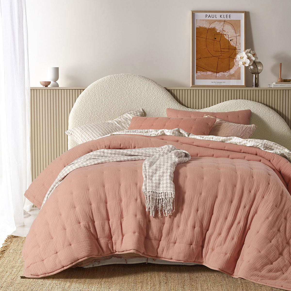 Vintage Design Homewares 3 Piece Hugo Cotton Gauze Quilted Comforter Set Clay Queen-Home & Garden > Bedding-PEROZ Accessories