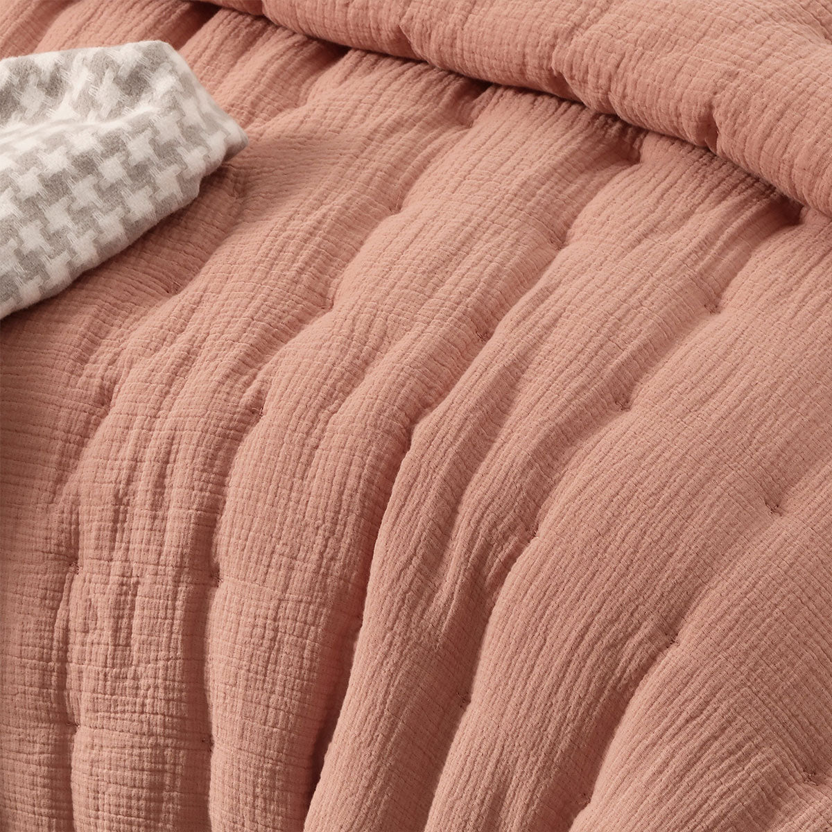 Vintage Design Homewares 3 Piece Hugo Cotton Gauze Quilted Comforter Set Clay Queen-Home & Garden > Bedding-PEROZ Accessories