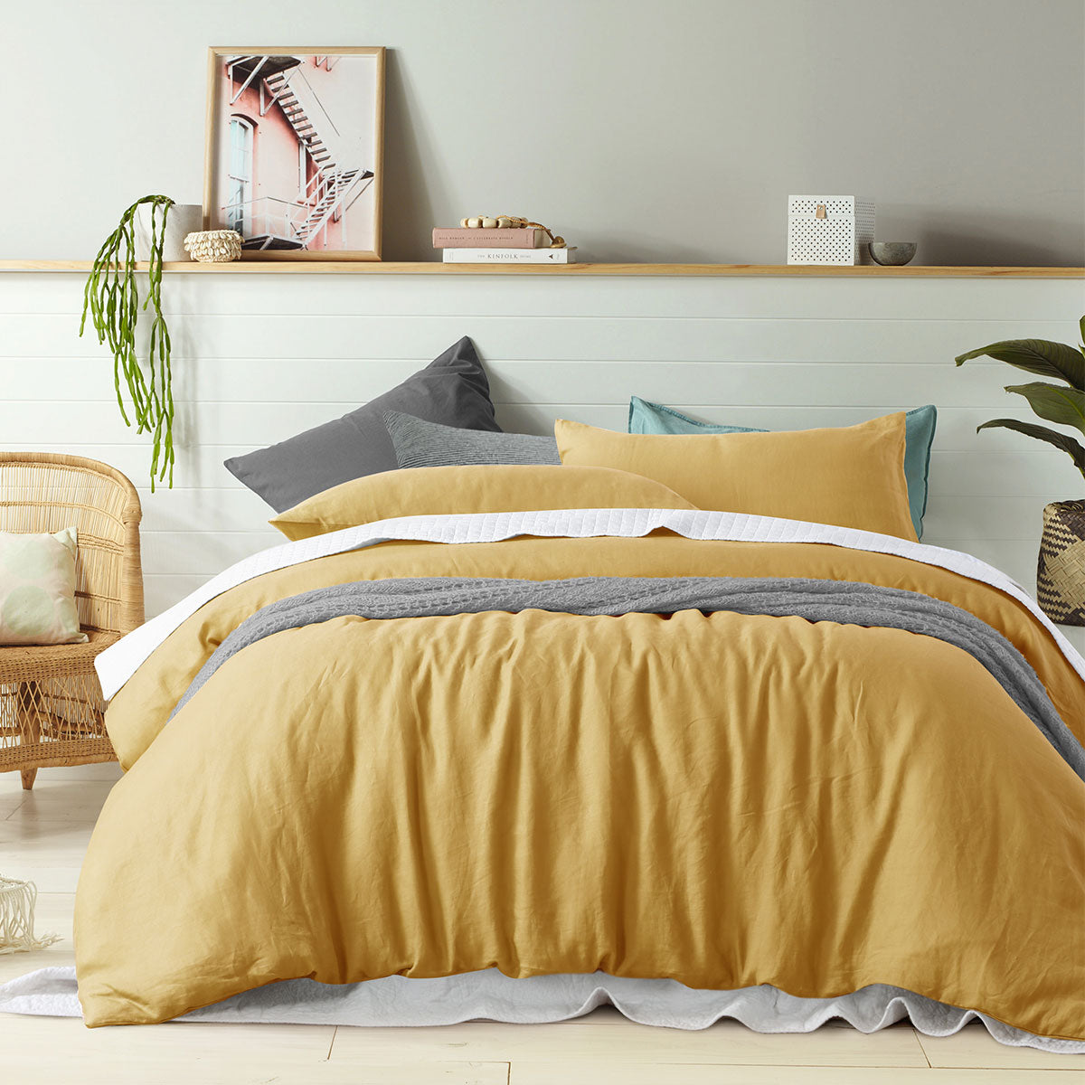 Vintage Design Homewares 100% Linen Ochre Quilt Cover Set King-Home & Garden > Bedding-PEROZ Accessories