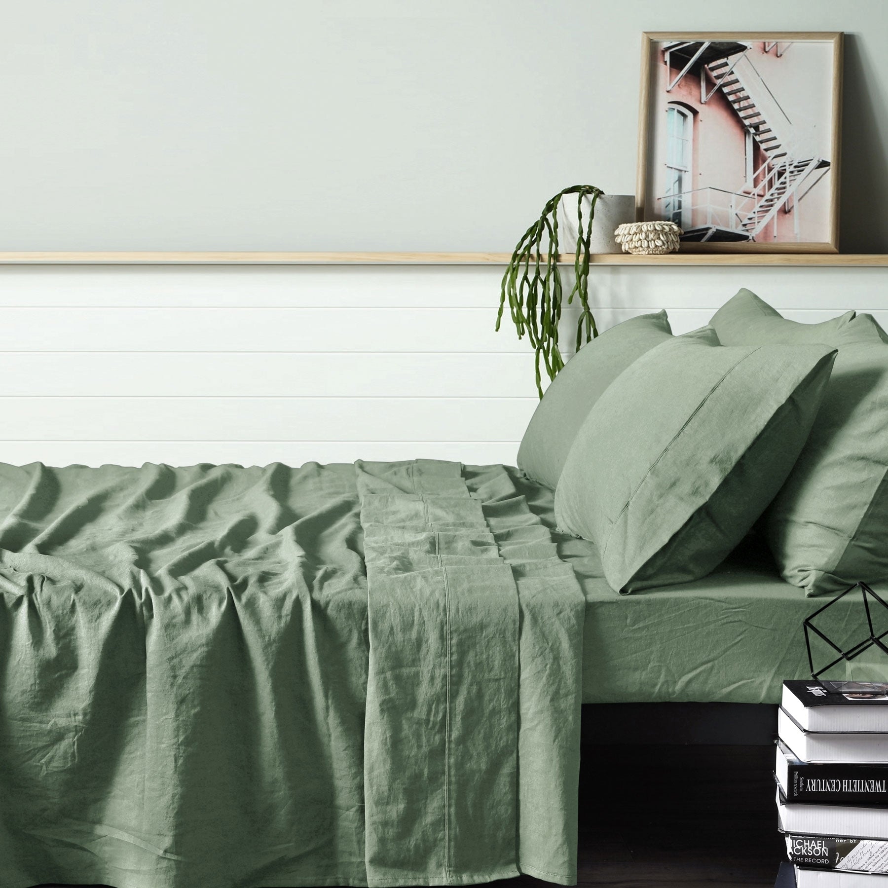 Vintage Design Homewares 100% Linen Sage Sheet Set KING SINGLE-Home & Garden > Bedding-PEROZ Accessories