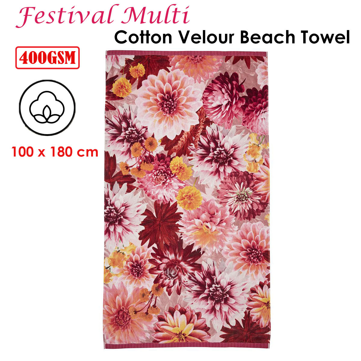 Bedding House Festival Multi Cotton Velour Beach Towel-Home & Garden > Bedding-PEROZ Accessories