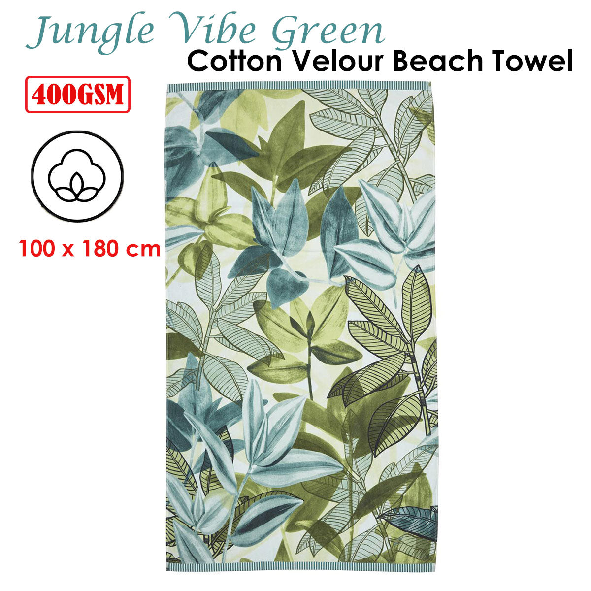 Bedding House Jungle Vibe Green Cotton Velour Beach Towel-Home & Garden > Bedding-PEROZ Accessories