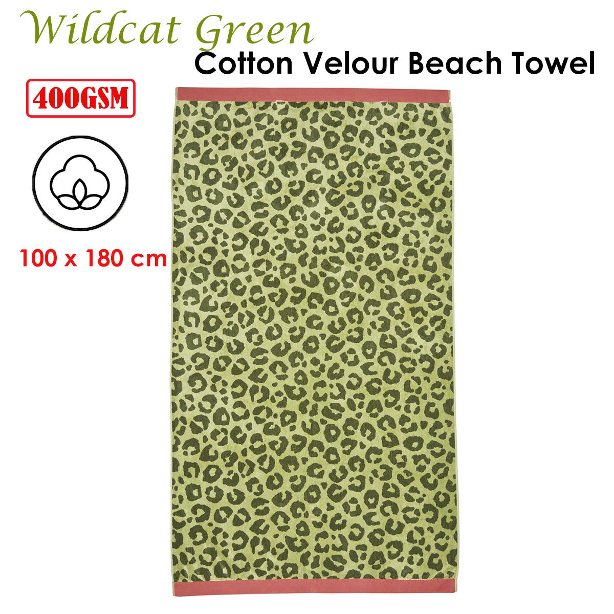 Bedding House Wildcat Green Cotton Velour Beach Towel-Home & Garden > Bedding-PEROZ Accessories