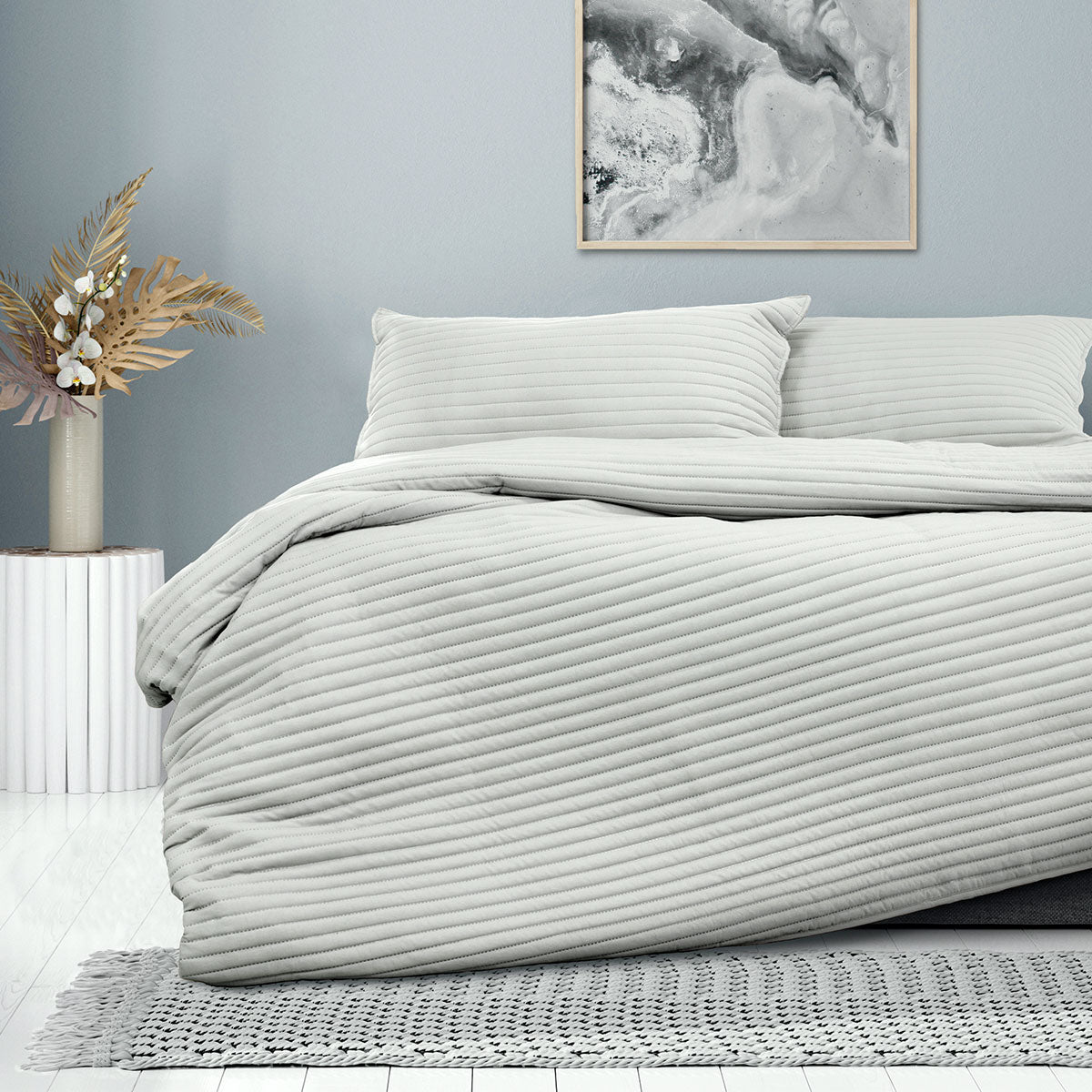 Ardor London Silver Embossed Quilt Cover Set King-Home & Garden > Bedding-PEROZ Accessories