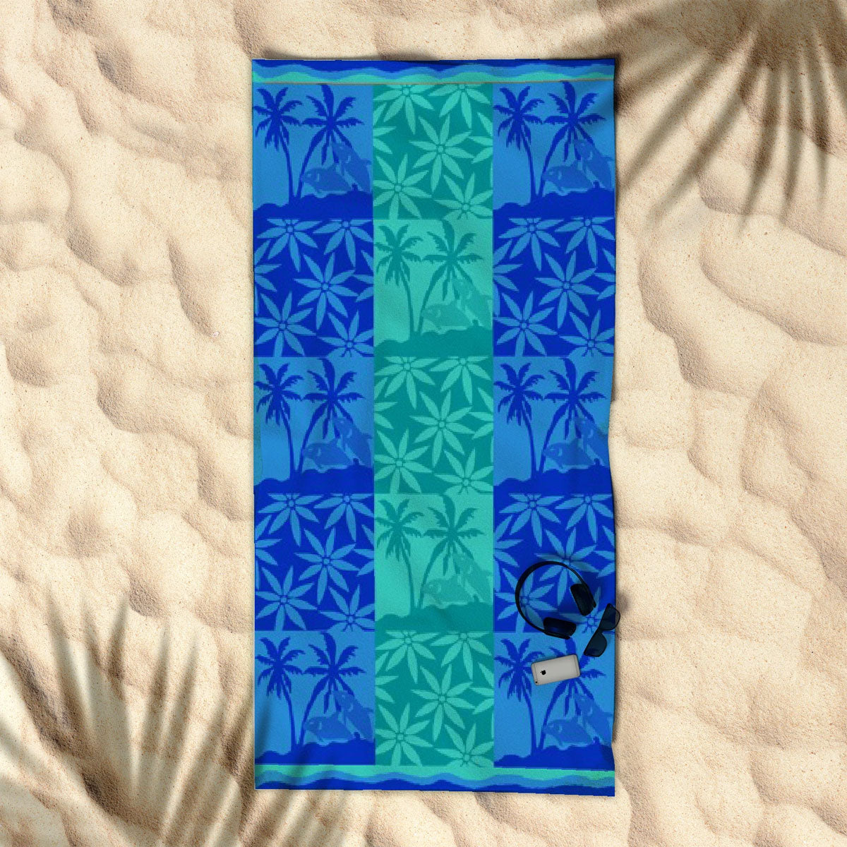 Rans Premium Cotton Jacquard Beach Towel Palm Tree Blue-Home & Garden > Bathroom Accessories-PEROZ Accessories