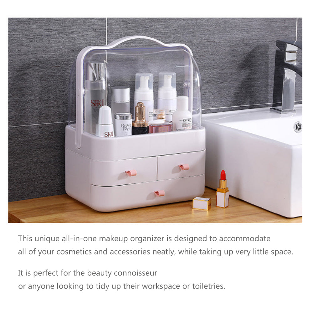 Cosmetics Storage Boxes Portable Dust-proof Makeup Jewelry Case Desktop Drawer(White-White)-Health & Beauty > Cosmetic Storage-PEROZ Accessories