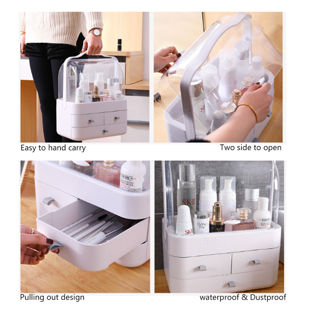 Cosmetics Storage Boxes Portable Dust-proof Makeup Jewelry Case Desktop Drawer(White-White)-Health & Beauty > Cosmetic Storage-PEROZ Accessories